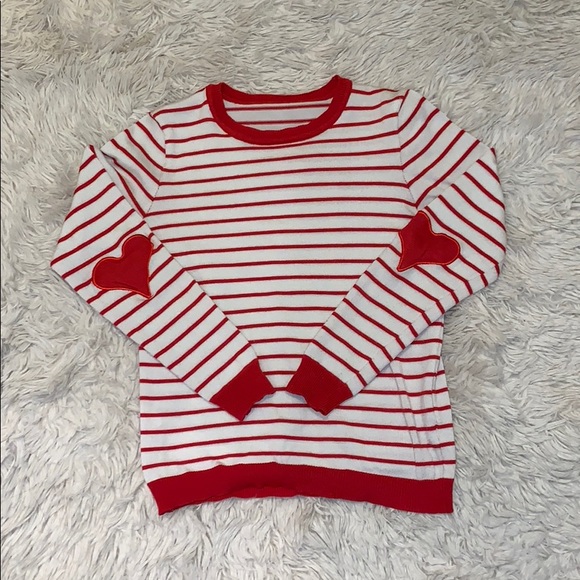 Amazing Lace Sweaters - Red & White Striped Heart Elbow Patch Sweater